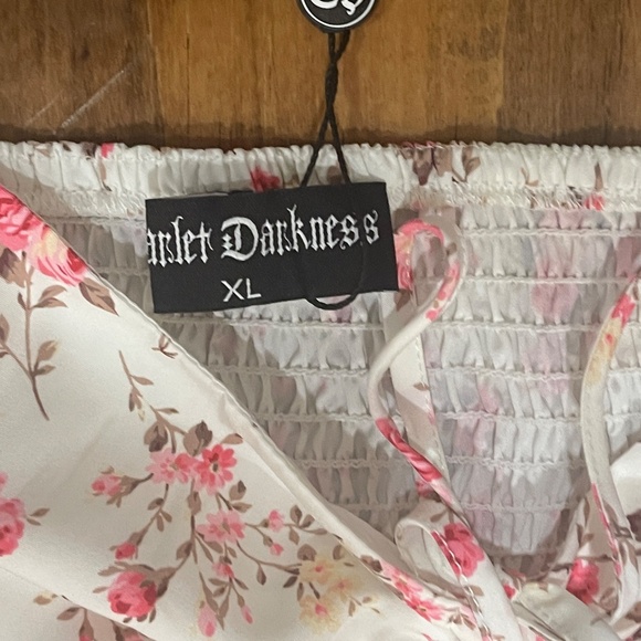 NEW! Scarlet Darkness Floral Midi Cottagecore Dress Corset Lace Trim XL Pockets - Picture 7 of 11